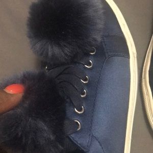 Satin blue Pom Pom sneakers
